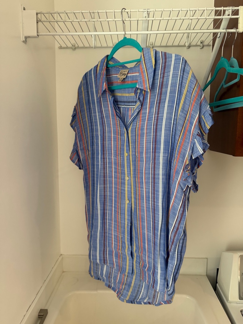 Como Vintage Blue Multicolor Striped Short-Sleeve Button-Down Shirt
